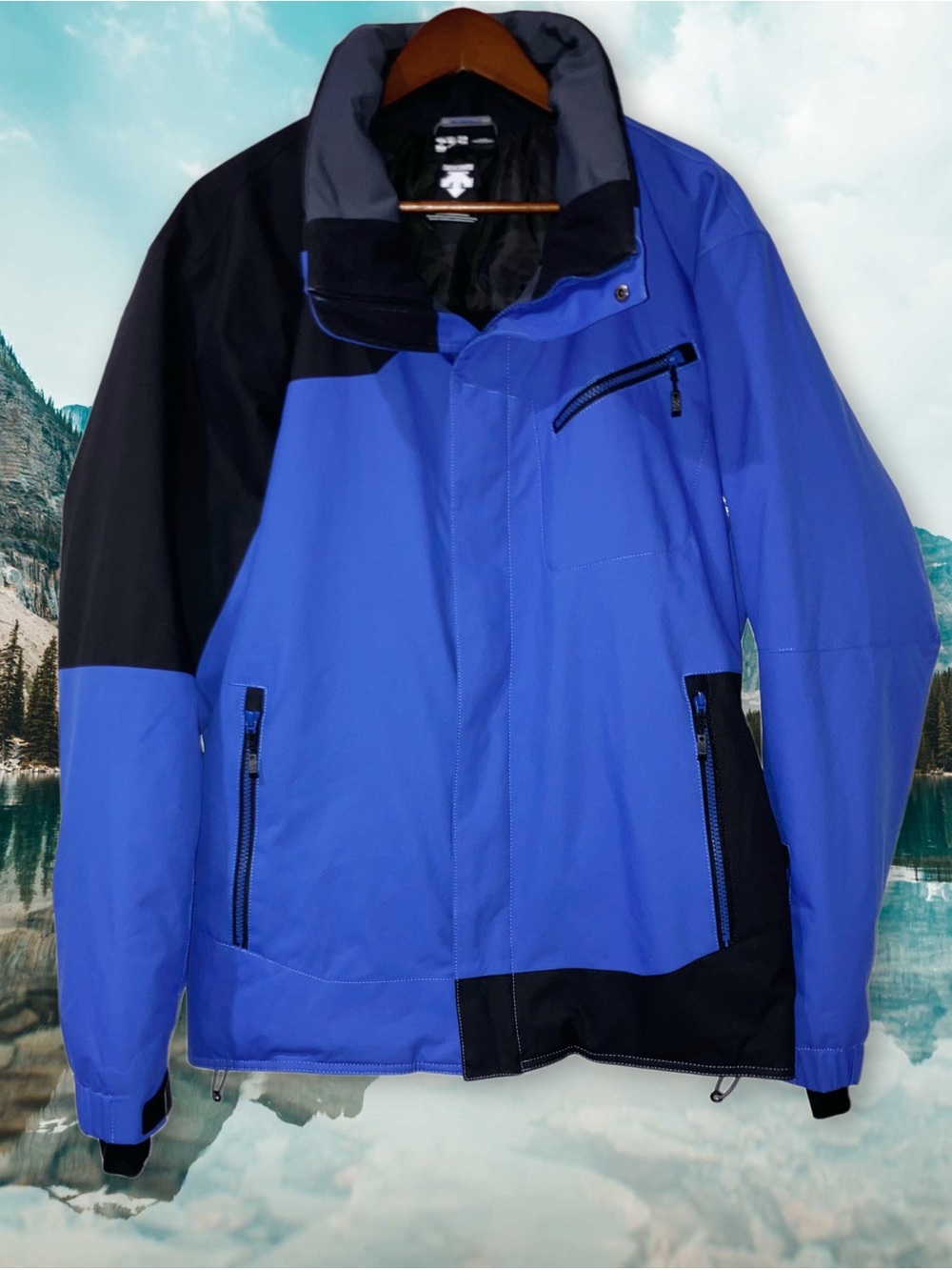 Descente D6-3364 Ski Jacket Black Blue Outdoor Coat Multipocket Men’s Size XL
